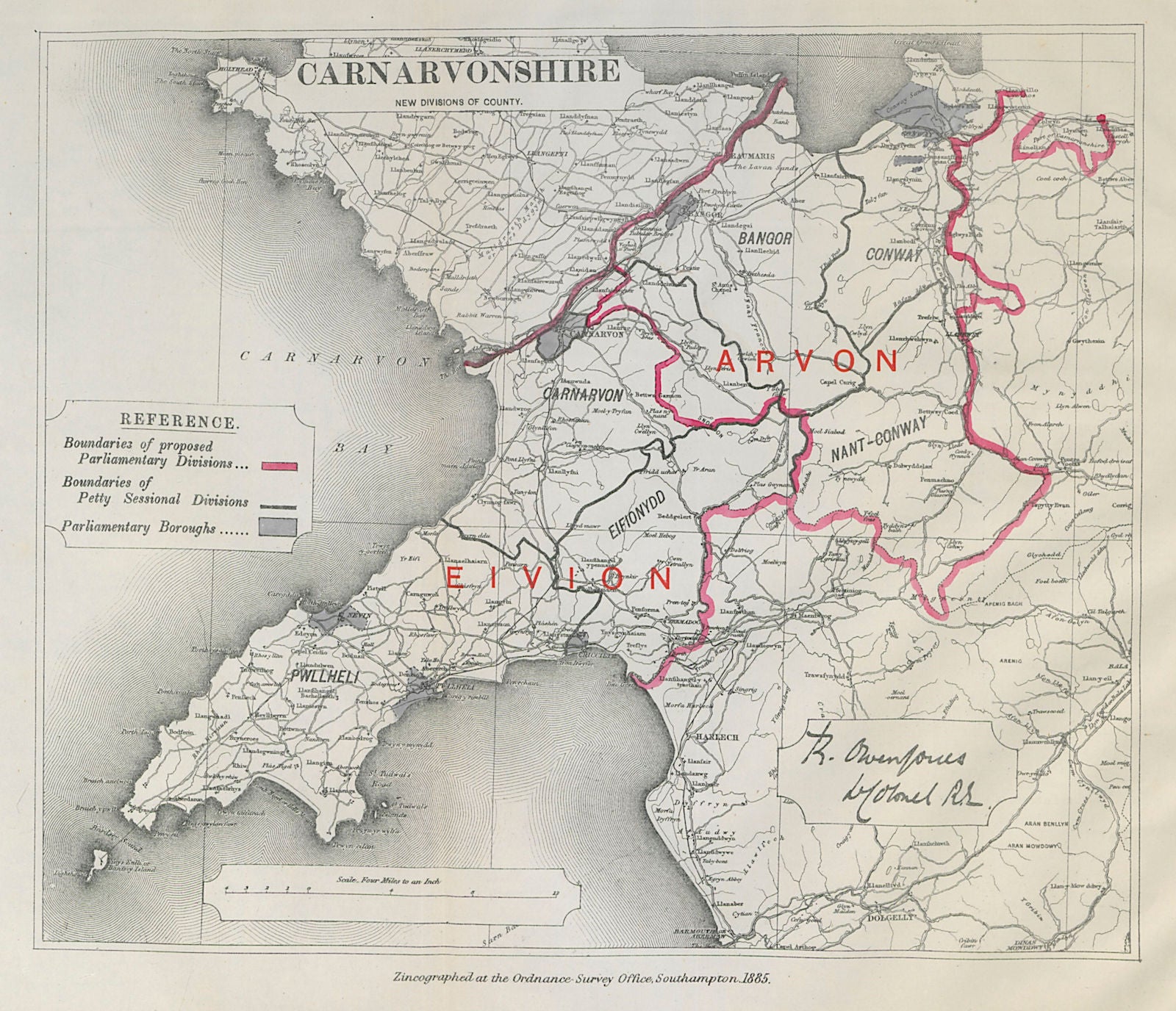 Carnarvonshire Parliamentary Divisions Eivion Arvon BOUNDARY COMMISSION 1885 map